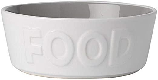 PetRageous Back to Basics FOOD Dog Bowl, White/Gray
