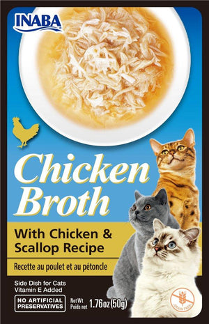 INABA Chicken Broth with Chicken & Scallop Grain-Free Side Dish for Cats
