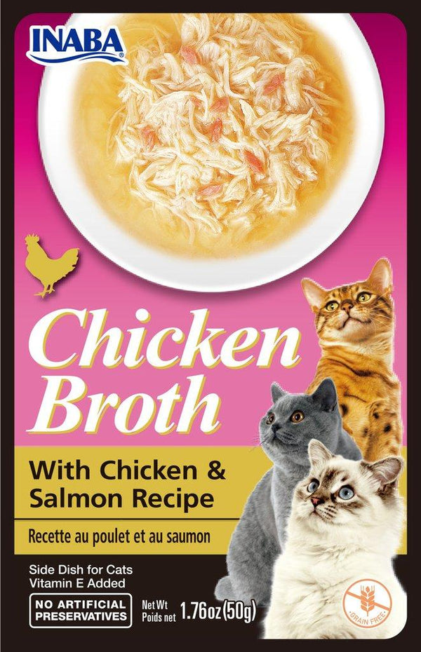INABA Chicken Broth with Chicken & Salmon Grain-Free Side Dish for Cats