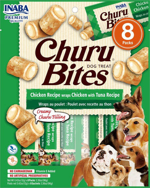INABA Dog Churu Bouchées Poulet Enroulé de poulet avec thon Friandises sans céréales pour chiens