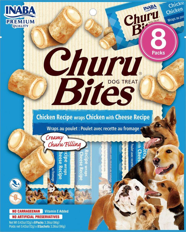 INABA Dog Churu Bouchées Poulet Enroulé de poulet avec fromage Friandises sans céréales pour chiens