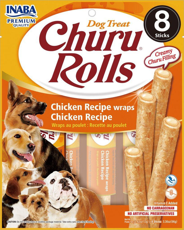 INABA Dog Churu Rolls Poulet enroulé de poulet Friandises sans céréales pour chiens
