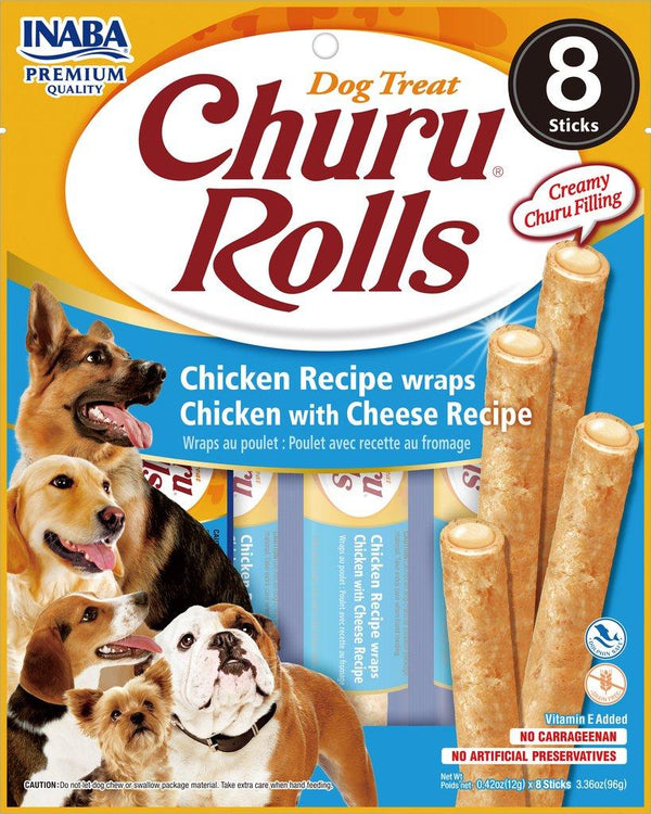 INABA Dog Churu Rolls Poulet Enveloppé de Poulet au Fromage Friandises pour chiens sans céréales