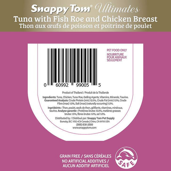 Nourriture humide pour chat Snappy Tom au thon, aux œufs de poisson et au poulet