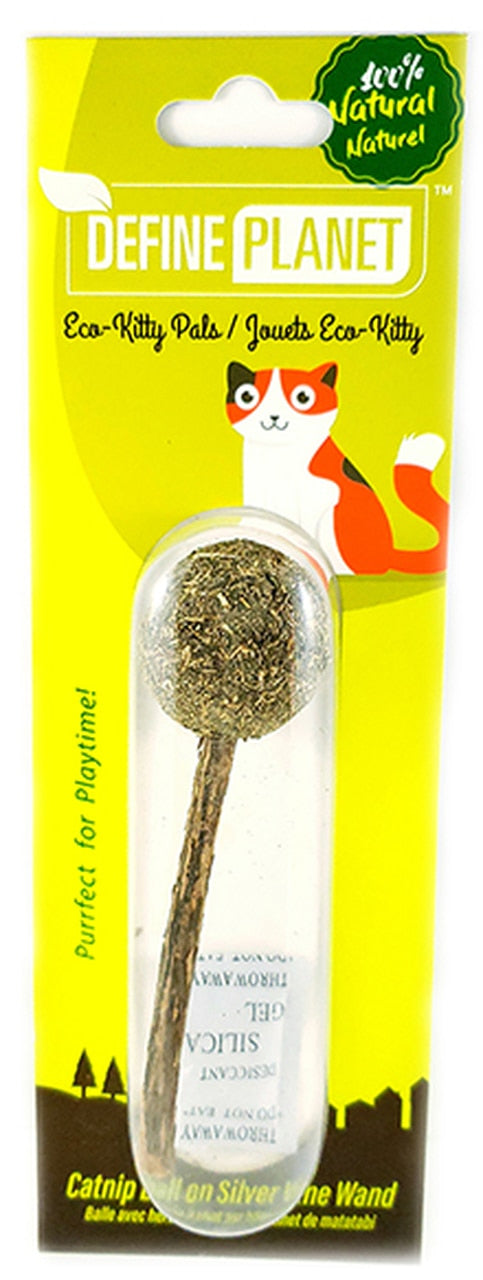 Define Planet Catnip Ball on Silver Vine Wand Jouet pour chat