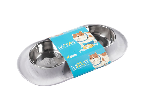 Messy Mutts Bol En Inox Avec Base En Silicone, Double, Gris Marbré