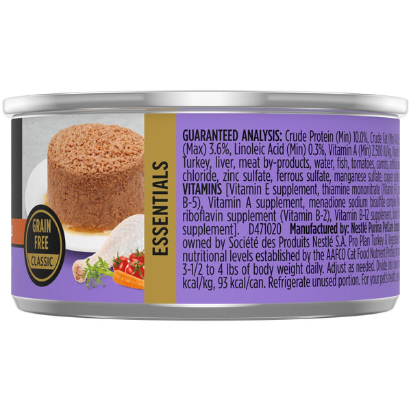 Purina Pro Plan Complete Essentials Turkey & Vegetable Entree Grain-Free Wet Cat Food Can