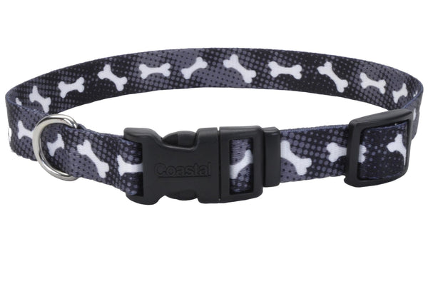 Styles Adjustable Dog Collar, Black Bones