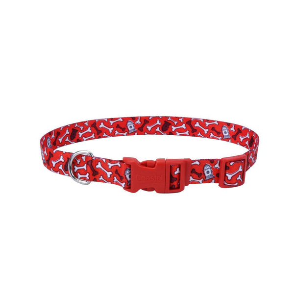 Styles Adjustable Dog Collar, Red Bones