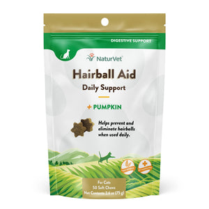 NaturVet Hairball Aid Plus Pumpkin Soft Chews Cat Supplement, 50-count