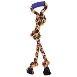 Mammoth Flossy Chews Twin Tug with Rubber Handle Dog Toy, Color Varies