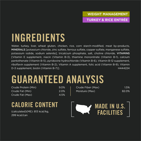 Purina Pro Plan Focus Gestion du poids adulte Entrée de dinde et riz en morceaux en sauce Nourriture humide pour chiens en conserve