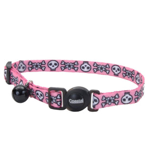 Safe Cat Fashion Collier réglable pour chat avec système de sécurité détachable, Crânes roses, 3/8 po x 8-12 po