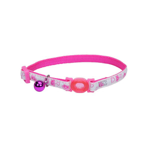 Safe Cat Collier réglable pour chat avec système de sécurité détachable phosphorescent, Reine rose lumineuse, 3/8 po x 8-12 po