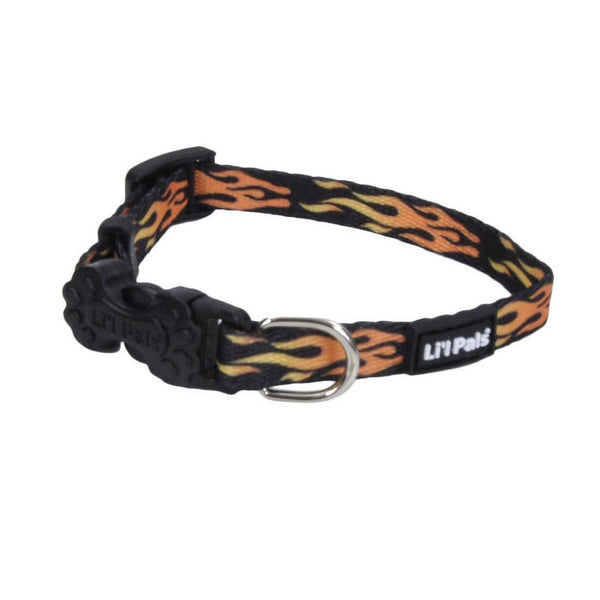 Li'l Pals Adjustable Patterned Dog Collar, Flames Black