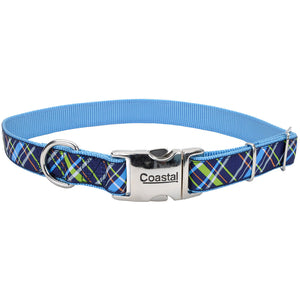 Ribbon Collier réglable pour chiens avec boucle métal, Carreaux bleu marine