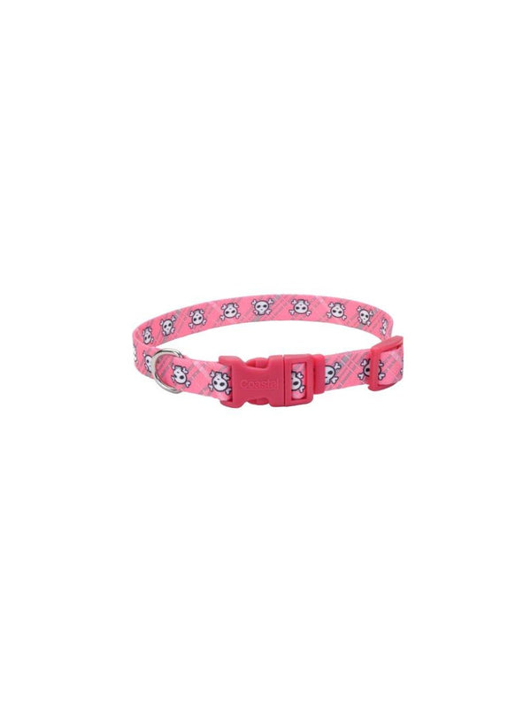 Coastal Adjustable Dog Collar, Pink Skulls