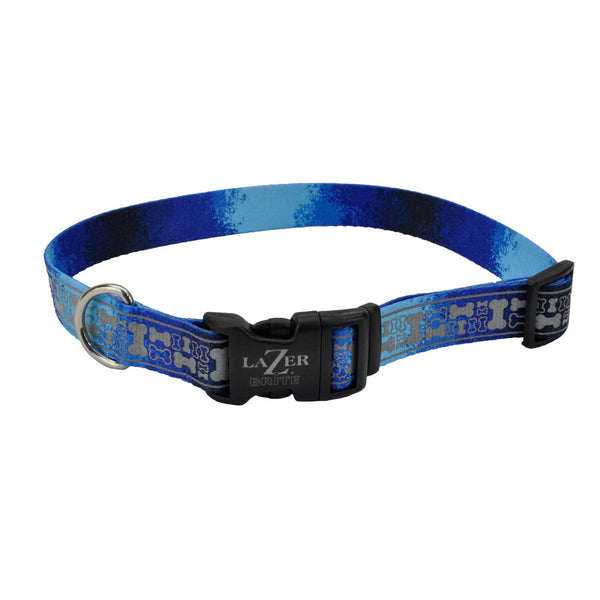 Lazer Brite Patterned Dog Collar, Blue Multi Bone