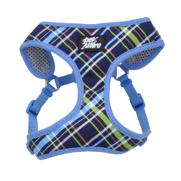 Ribbon Designer Wrap Adjustable Dog Harness, Navy Blue Plaid