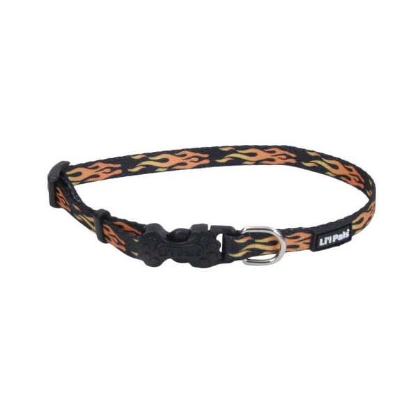 Li'l Pals Adjustable Patterned Dog Collar, Flames Black