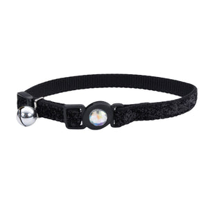 Safe Cat Collier de chat réglable à fermeture de sécurité avec boucle ornée et paillettes, Noir