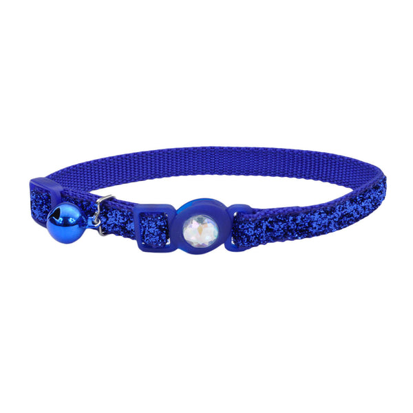 Safe Cat Collier de chat réglable à fermeture de sécurité avec boucle ornée et paillettes, Bleu