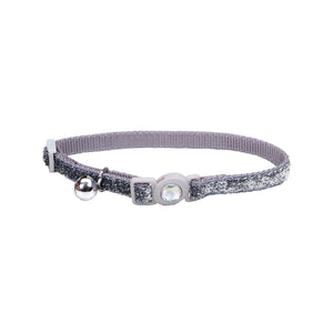 Safe Cat Collier de chat réglable à fermeture de sécurité avec boucle ornée et paillettes, Argent