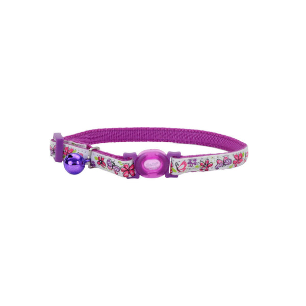 Safe Cat Collier ajustable à rupture pour chat, phosphorescent papillon violet