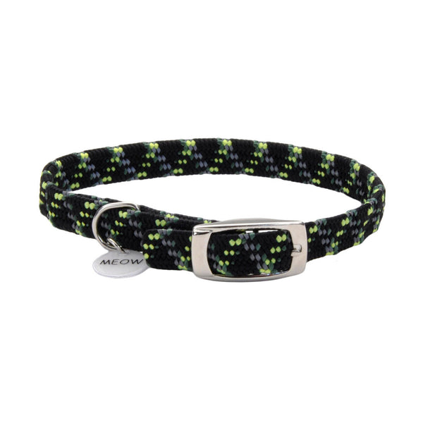Coastal ElastaCat Reflective Safety Stretch Cat Collar with Reflective Charm, Black & Green