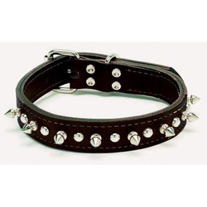 Circle T Oak Tanned Leather Double-Ply Spiked Dog Collar, Black