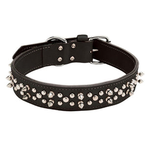 Circle T Oak Tanned Leather Double-Ply Spiked Dog Collar, Black