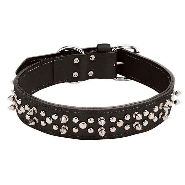 Circle T Oak Tanned Leather Double-Ply Spiked Dog Collar, Black