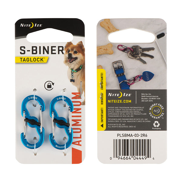Nite Ize S-Biner Taglock Aluminum, Blue, 2-pack