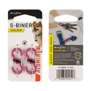 Nite Ize S-Biner Taglock Aluminum, Pink, 2-pack