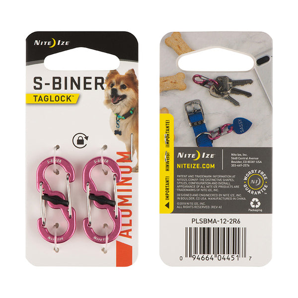 Nite Ize S-Biner Taglock Aluminum, Pink, 2-pack