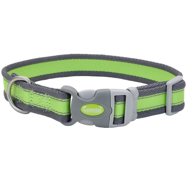 Pro Reflective Adjustable Dog Collar, Bright Green with Grey