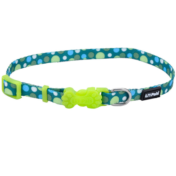 Li'l Pals Adjustable Patterned Dog Collar, Green Dots