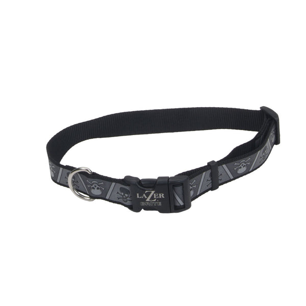 Lazer Brite Reflective Adjustable Dog Collar, Skull and Crossbones
