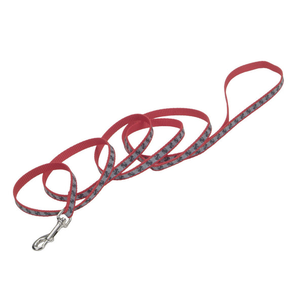 Lazer Brite Reflective Dog Leash, Red Paws and Bones