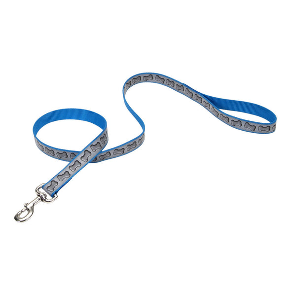 Lazer Brite Reflective Dog Leash, Turquoise Bones