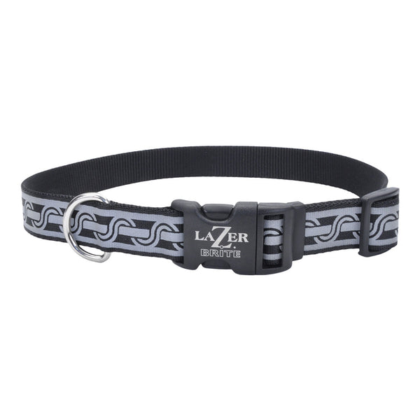 Lazer Brite Reflective Open-Design Adjustable Collar, Black Chain Link