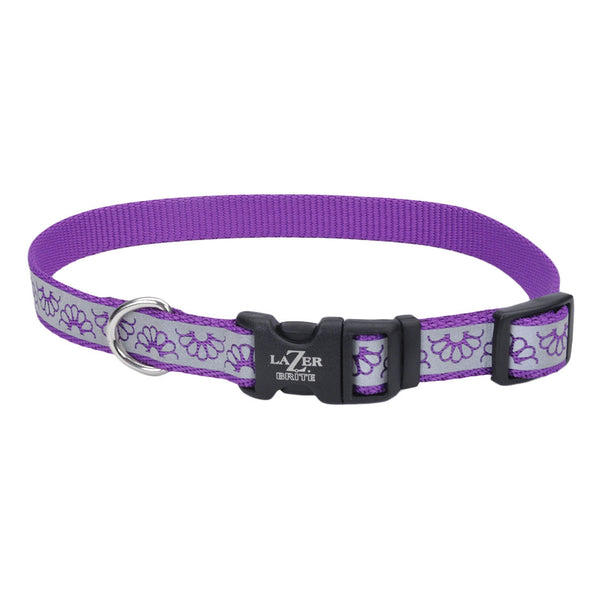 Lazer Brite Reflective Open-Design Adjustable Collar, Purple Daisy