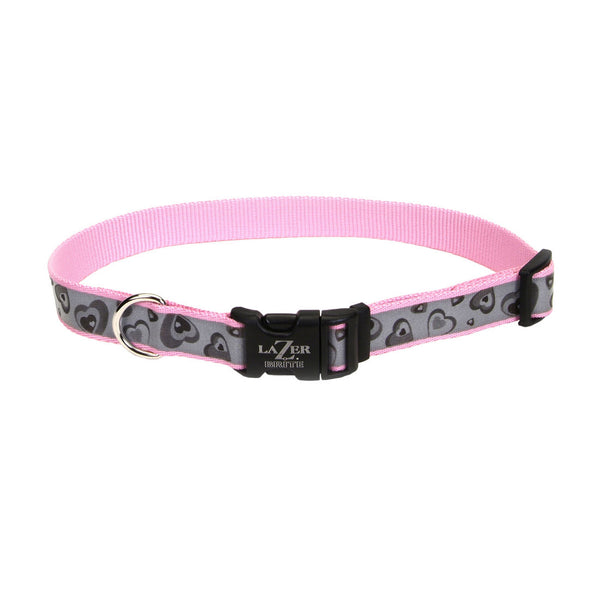 Lazer Brite Reflective Adjustable Dog Collar, Pink Heart