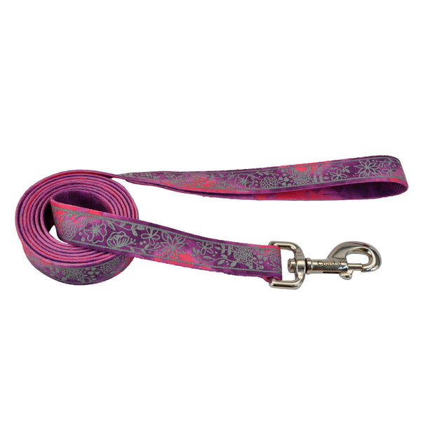 Lazer Brite Patterned Dog Leash, Pink Flowers