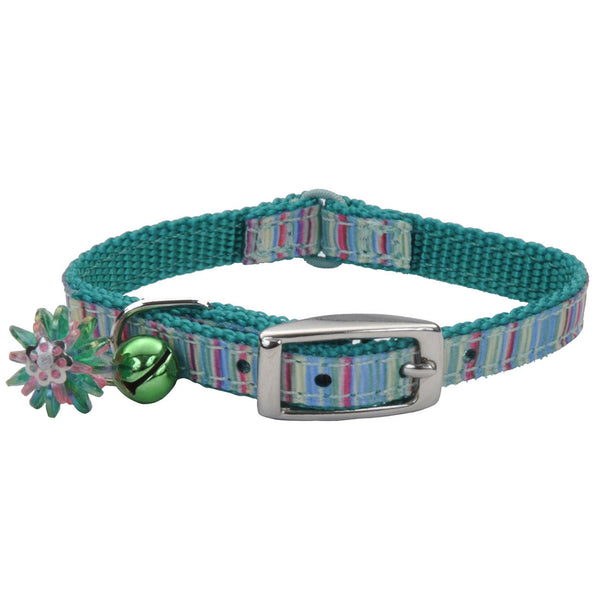 Li'l Pals Ribbon Safety Kitten Collar, Green Stripe, 3/8-inx6-8-in