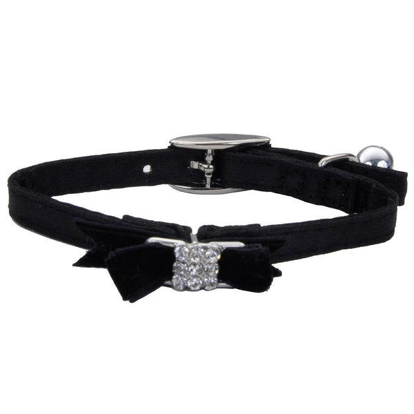 Li'l Pals Safety Kitten Collar with Bow, Black Silk, 3/8-inx8-in