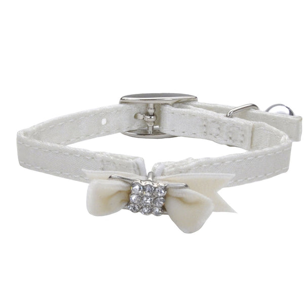 Li'l Pals Safety Kitten Collar with Bow, White Silk, 3/8-inx8-in