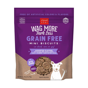 Cloud Star Wag More Bark Less Mini Biscuits Friandises pour chiens sans céréales, Saveurs assorties.