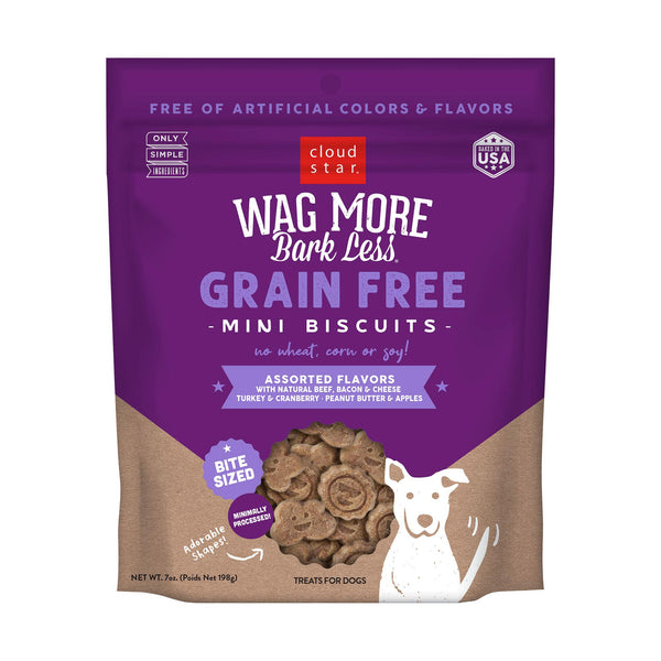 Cloud Star Wag More Bark Less Mini Biscuits Friandises pour chiens sans céréales, Saveurs assorties.