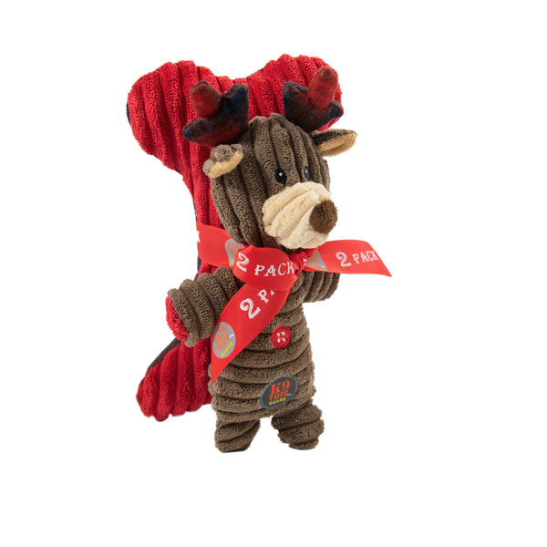 Charming Pet Frosty Fellows Reindeer & Bone Dog Toy, 2-pack